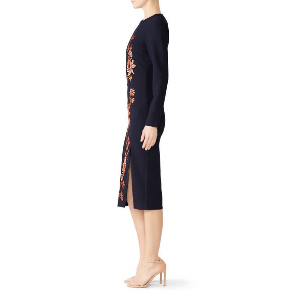 CINQ A SEPT Women's Navy Orange Floral Embroidered Side Slit Lexi Dress Size 8 - Picture 5 of 16